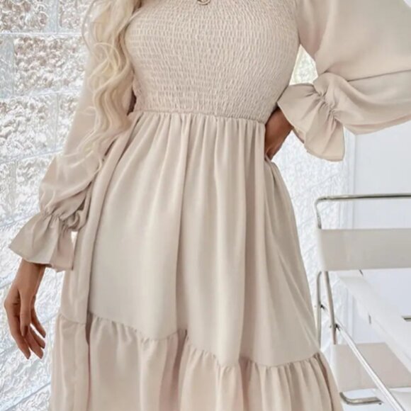 DOUBLJU - Long Sleeve Ruffle High Waist Casual - CREAM - Picture 1 of 2